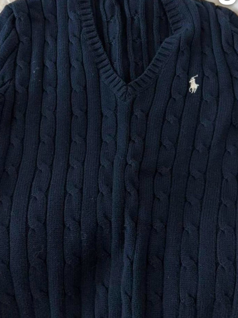 Ralph Lauren Navy Cable V-Neck Sweater - Picture 3 of 3